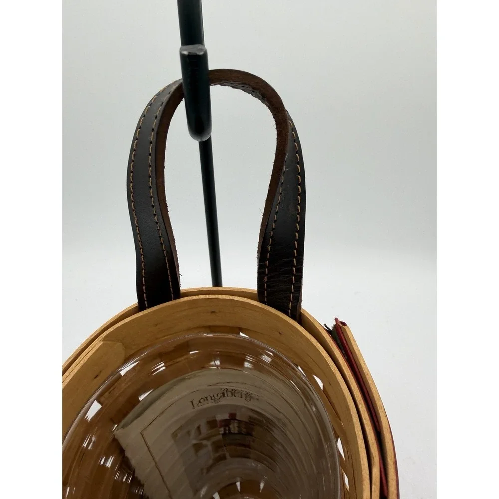 🎅🧺 Longaberger 2006 Santa's Helper Hanging Basket w/Leather Handle & Protector
